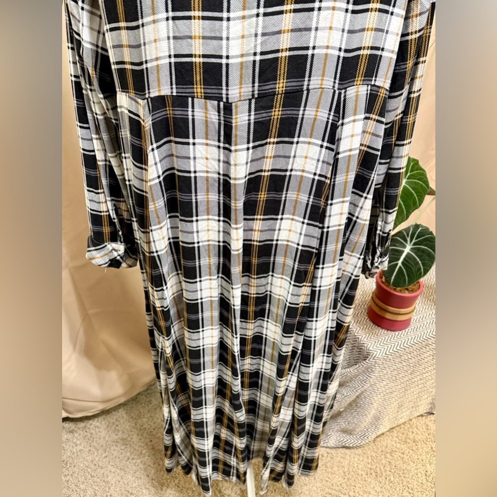 Torrid Plaid Maxi Shirt Dress Duster Long Sleeve Yellow Black White - Sz 2 - Picture 8 of 16